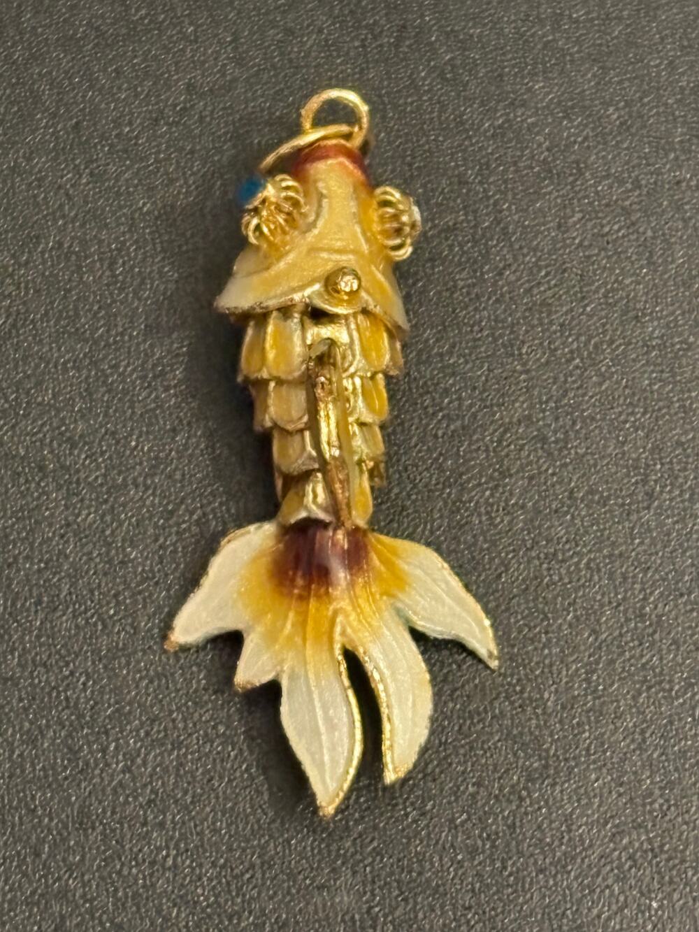 Vintage Articulated Enamel Fish Charm Pendant